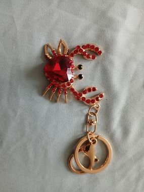 Red Crystal Crab Charm Keychain Pendant - Women Jewelry
